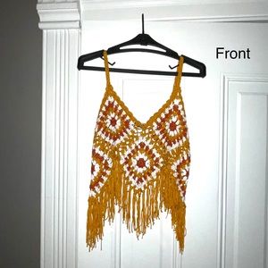 Boho Knit / Macrame crop top with Fringe
